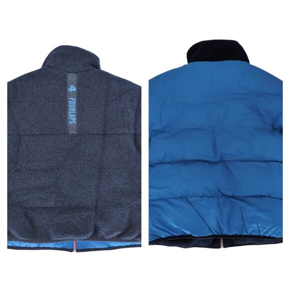 Fourlaps Polar Quilted Reversible Unisex Navy Blue Sherpa Jacket - Size S - NWT - Picture 4 of 16